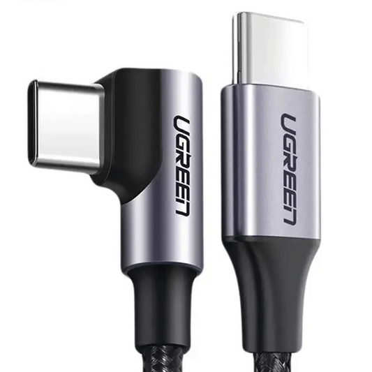 Cable USB-C a USB-C Conector con Ángulo Recto de 90° 1 Metro Carcasa de Aluminio Transferencia de Datos Hasta 480 Mbps Soporta Carga Rápida de hasta 60W