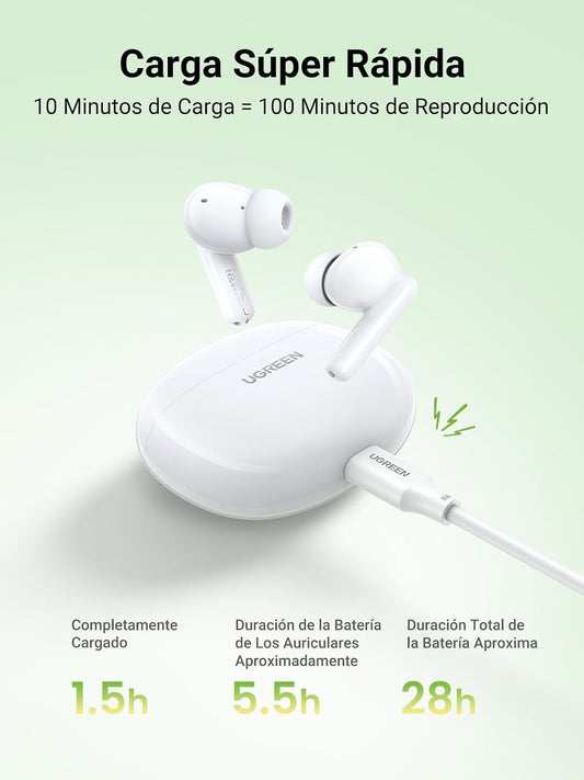 UGREEN Auriculares True Wireless, Bluetooth 5.4, 10 mts Alcance, Batería 34