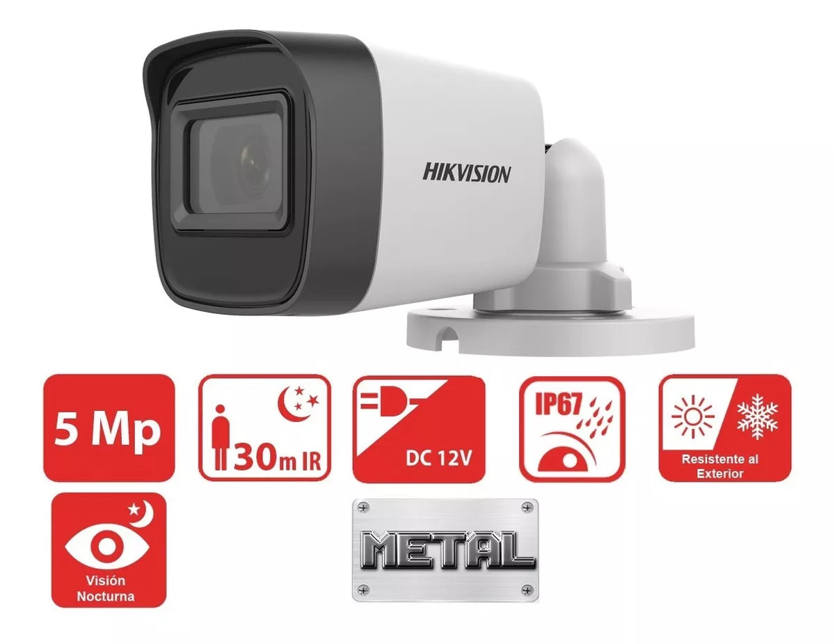 Kit Cctv 5 Megapixel 4 Cámaras Tipo Bala Metálicas Micrófono Integrado Disco Duro 1 TB HILOOK HIK5MPSLQ-KIT-1TB