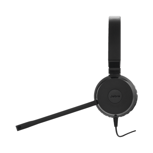 Diadema Jabra Evolve 30 Duo con conexión USB 3.5mm, micrófono con cancelación de ruido y controlador en el cable con botones e indicadores LED