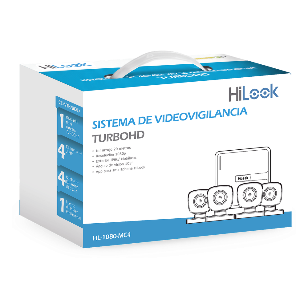 HiLook Kit de Vigilancia HL-1080-MC4 de 4 Camaras CCTV Bullet con Grabadora de 4 Canales