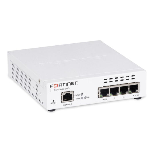 Firewall Fortinet FortiGate 30G, Alámbrico, 3 x RJ-45, 570 Mbit/s,Incluye Garantía FortiCare y Licencia FortiGuard 24x7 UTP 1 Año