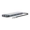 Adaptador HUB 9 en 1, 1 puerto USB-C entrada, 1 puerto HDMI 4K, 1 puerto Ethernet Gigabit, 1 puerto SD y MicroSD, 1 puerto USB-C y 3 puertos USB-A