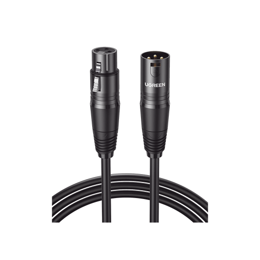UGREEN Cable para Micrófono XLR Tipo Canon Macho a Hembra / 10 Metros / Plug & Play / Antiinterferencias / Triple Blindaje / Alta Calidad / Color Negro