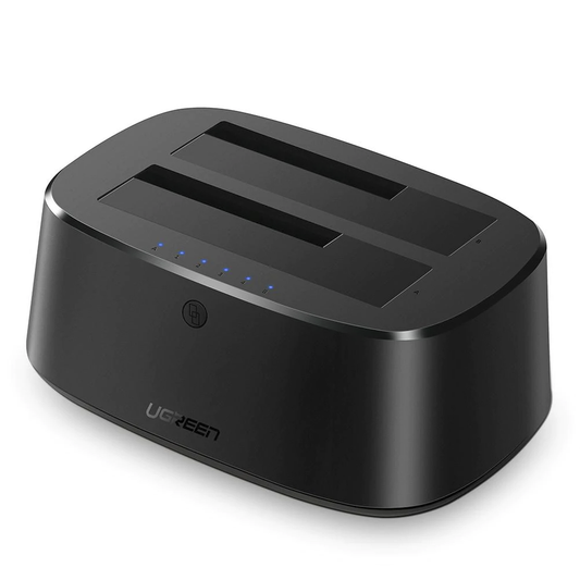 UGREEN Base USB 3.0 para Disco Duro de Doble Bahía / Soporta Discos SATA de 2.5' & 3.5´ / Soporta discos de 12TB / Compatible con UASP, SATA 3.0 / Con adaptador de corriente 12V3A / Cable USB 1M / Alta Velocidad