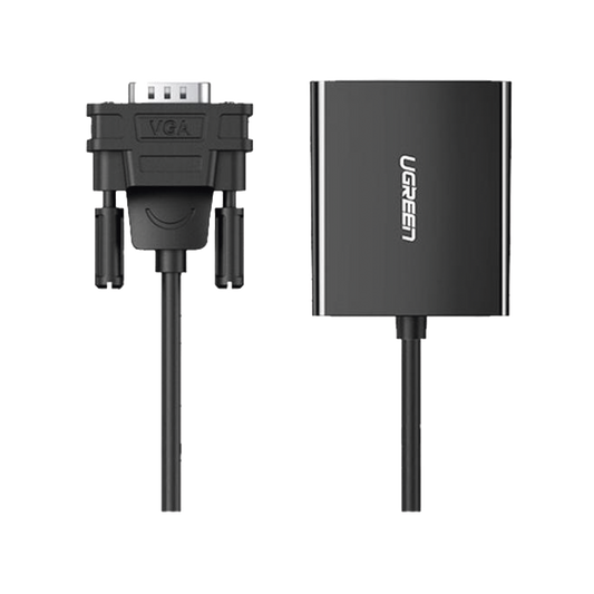 UGREEN Entrada: VGA Macho Salida: HDMI Hembra Resolución de 1080P@60Hz Puerto Estéreo de 3.5 mm / Plug and Play, Sin Controlador / Longitud del Cable 15 cm. / Incluye Cable de Alimentacion USB / Incluye Cable de Audio de 3.5mm.