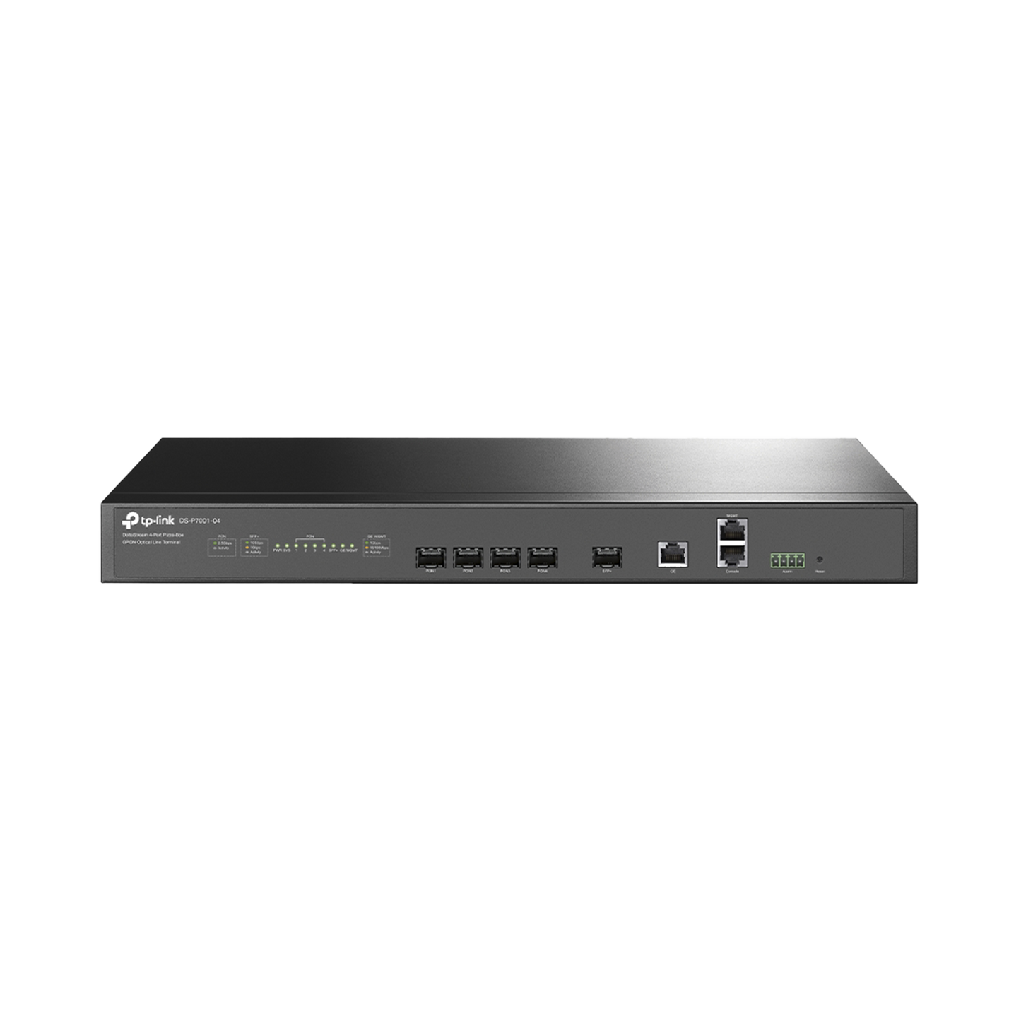 OLT de 4 puertos GPON, hasta 512 ONUs, 1 Gigabit RJ45, 1 puertos SFP+, Fuentes redundantes AC- DC (incluidas)