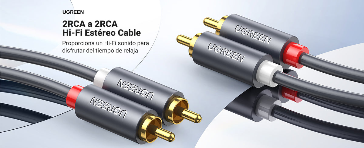 UGREEN Cable de Audio 2 RCA Macho a 2 RCA Macho / 3 Metros / Color Negro / Alta Calidad /Anillos de goma para asegurar un agarre firme al instalar o quitar el cable