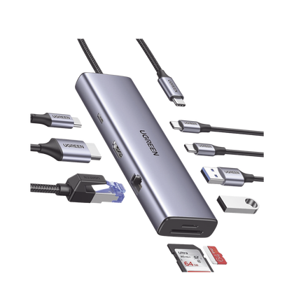 HUB USB-C (Docking Revodok) 9 en 1 | 2 USB-A 3.0 (5Gbps) | 2 USB-C (5Gbps) | USB-C PD Carga 100W | HDMI 4K@60Hz | RJ45 (Gigabit Ethernet) | Lector Tarjetas SD + Micro SD (TF) Simultáneo | Chip de Última Generación | Caja de Aluminio.