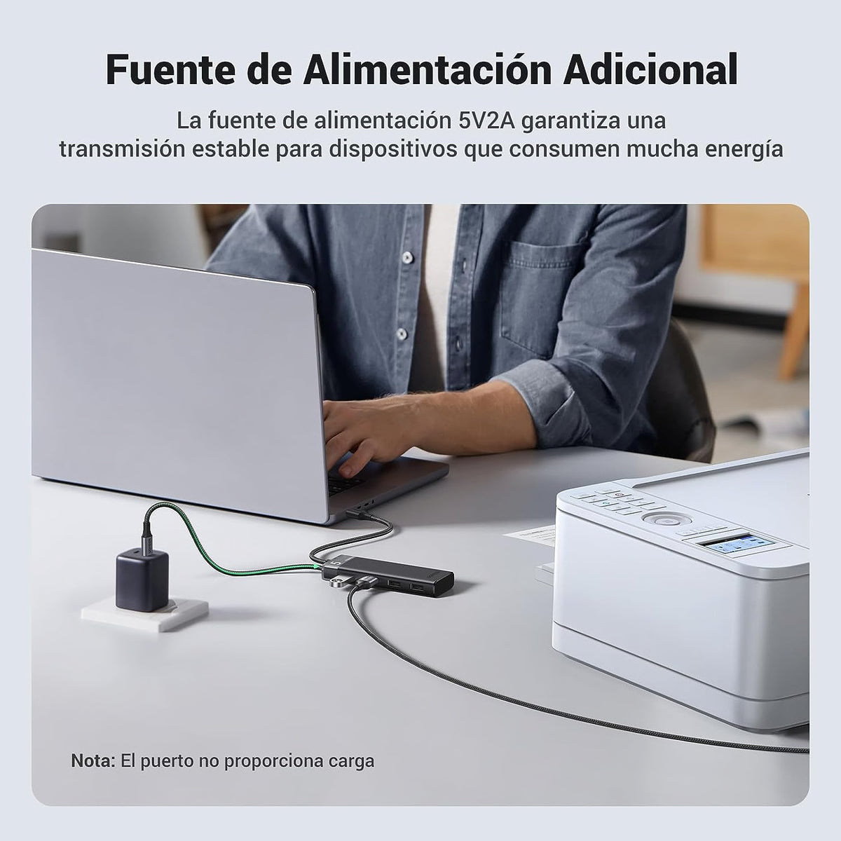 HUB USB-A 3.2 Gen1 UGREEN 4 EN 1  4 Puertos USB-A (5Gbps)  Carcasa ABS + PC Soporta OTG  Luz Indicadora LED  Cable de Nylon Trenzado de 20cm
