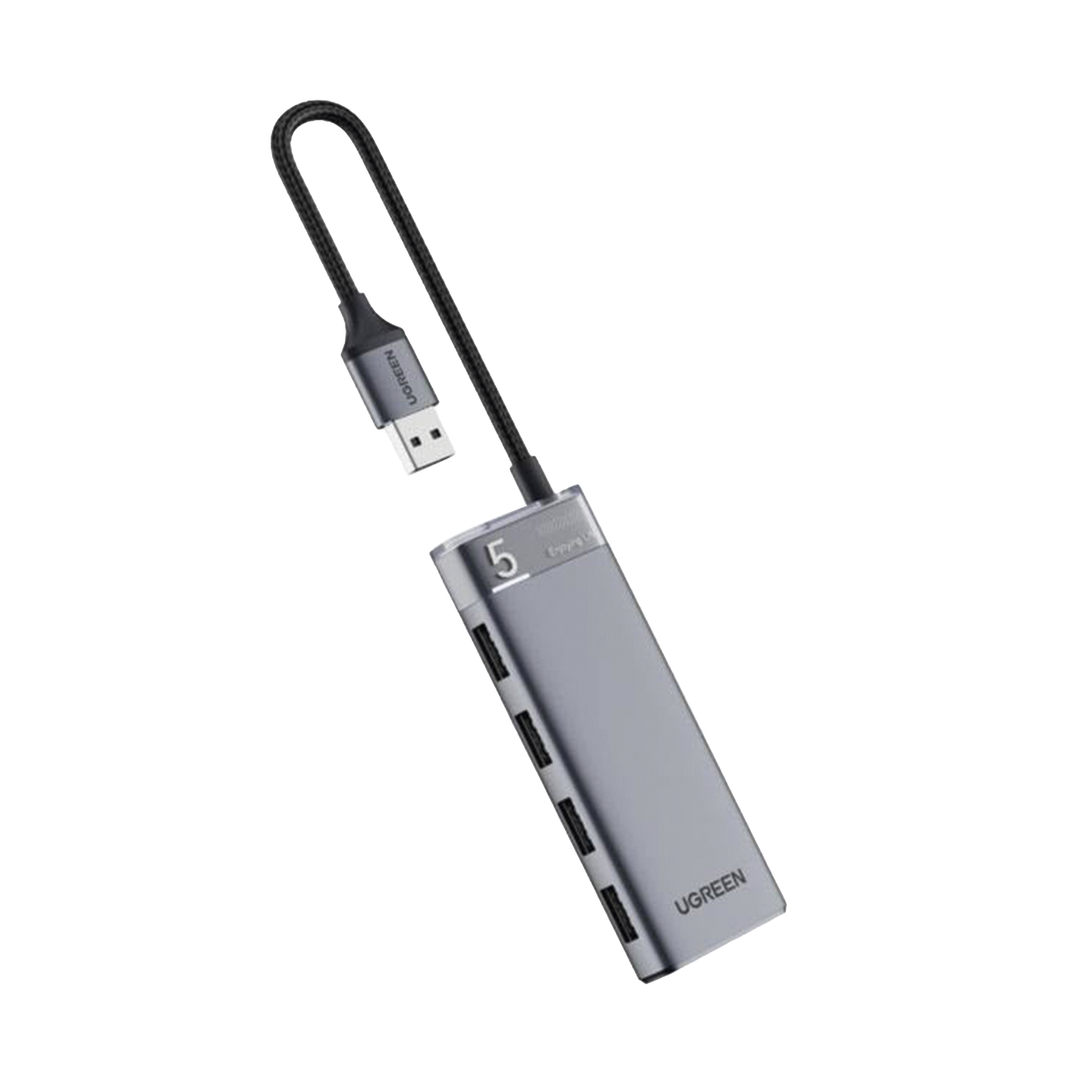 HUB USB-A 3.2 Gen1 4 EN 1  4 Puertos USB-A (5Gbps)  Carcasa ABS + PC Soporta OTG  Luz Indicadora LED  Cable de Nylon Trenzado de 20cm