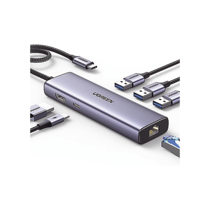 HUB USB-C 6 en 1 Revodok: 3 puertos USB-A 3.0, USB-C PD 100W, HDMI 4K, Ethernet Gigabit, chip avanzado, disipación de calor y caja de aluminio