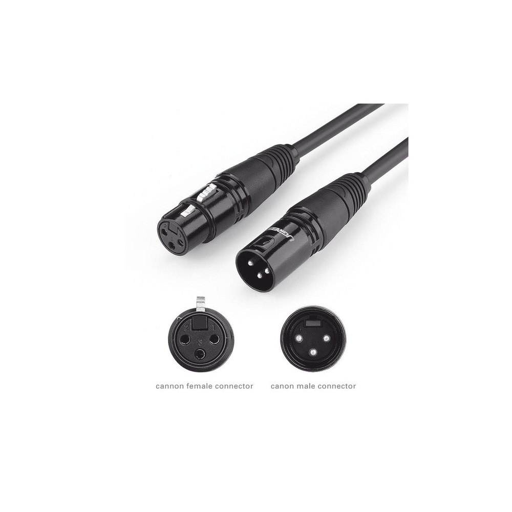 UGREEN Cable para Micrófono XLR Tipo Canon Macho a Hembra / 10 Metros / Plug & Play / Antiinterferencias / Triple Blindaje / Alta Calidad / Color Negro
