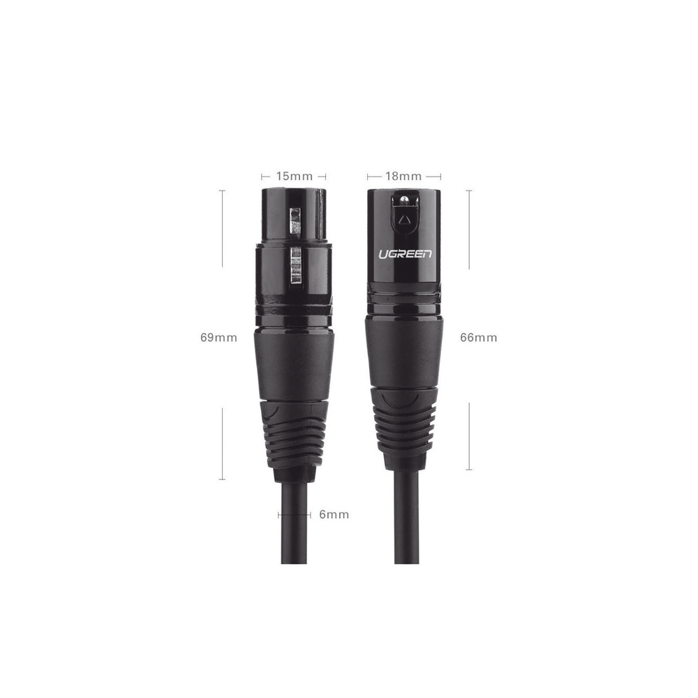 UGREEN Cable para Micrófono XLR Tipo Canon Macho a Hembra / 10 Metros / Plug & Play / Antiinterferencias / Triple Blindaje / Alta Calidad / Color Negro