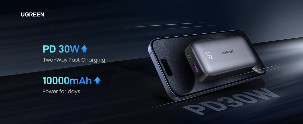 UGREEN Mini Power Bank 30W  10 000 mAh 2 Puertos PD3.0, USB C+A  Carga Rápida
