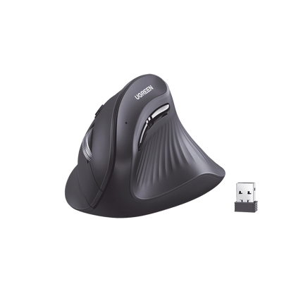 Mouse Inalámbrico en Angulo Vertical UGREEN  | 2.4G & Bluetooth | Conecta 3 dispositivos Simultáneamente | 4 Niveles de DPI | Clic Silencioso | 5 botones Silenciosos