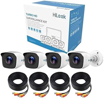 Hikvision Sistema de Vigilancia TurboHD 720p | DVR 4 Canales | 4 Cámaras Bala de Policarbonato, 18 m de Cables y Fuente de Poder Incluida