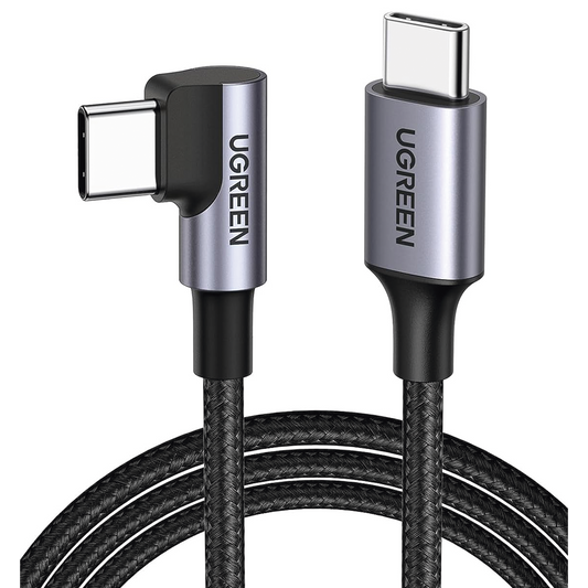 Cable USB-C a USB-C  Conector con Ángulo Recto de 90°  1 Metro  Carcasa de Aluminio   Transferencia de Datos Hasta 480 Mbps Soporta Carga Rápida de hasta 60W