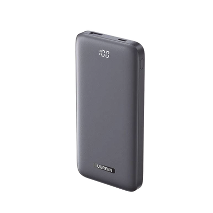 PowerBank Ultra Delgado 10000mAh |  Dos Puertos | USB-A + USB-C | PD 3.0 20W | QC3.0 22.5W | FCP | AFC | Entrada/Salida USB-C (Carga y Alimentación) | Salida USB-A (Carga) | Pantalla Inteligente | Color Gris.