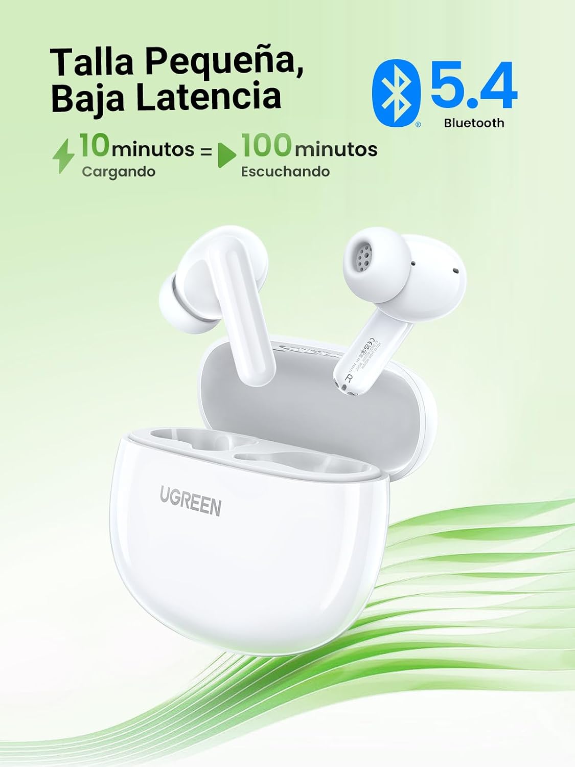 UGREEN Auriculares True Wireless, Bluetooth 5.4, 10 mts Alcance, Batería 34
