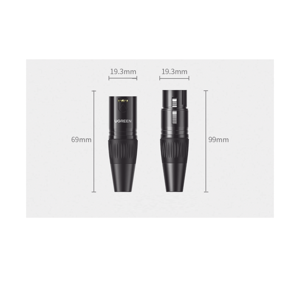 UGREEN Conector de Audio XLR Tipo Canon Macho / PVC / ABS / Aleación Zinc / Anti Oxidante / Anti Caida / Sin aflojarse / Apertura Ajustable de 6.0 a 7.0 mm / Soldable