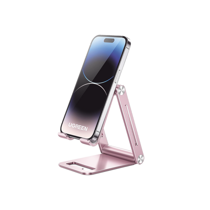 Soporte para Teléfono Celular de Aluminio / Angulo Ajustable / Amplia Compatibilidad con dispositivos de 4.7'' a 7.9'' / Antideslizante / Antiarañazos / Plegable / Color Rosa