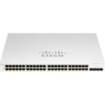 Conmutador Ethernet Cisco Business 220 CBS220-48P-4G 48 Puertos GE- Modular - 4 Ranuras SFP - 53W Power Consumption - 382W Rendimiento PoE - Fibra Óptica