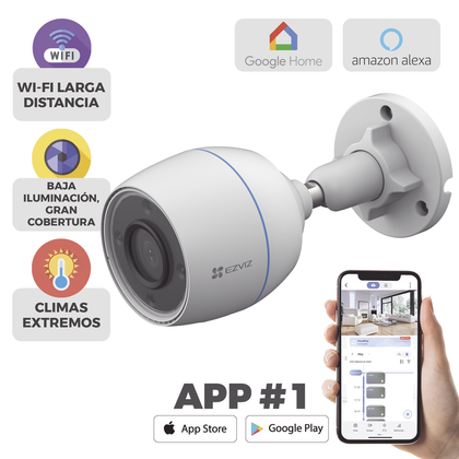 EZVIZ Cámara de seguridad para exteriores, visión nocturna a color, detección de personas alimentadas por IA 1080P, H.265, IP67 impermeable, zonas de detección personalizables, WiFi de 2.4 GHz, soporta tarjetas MicroSD de hasta 512 GB | H3C 2MP