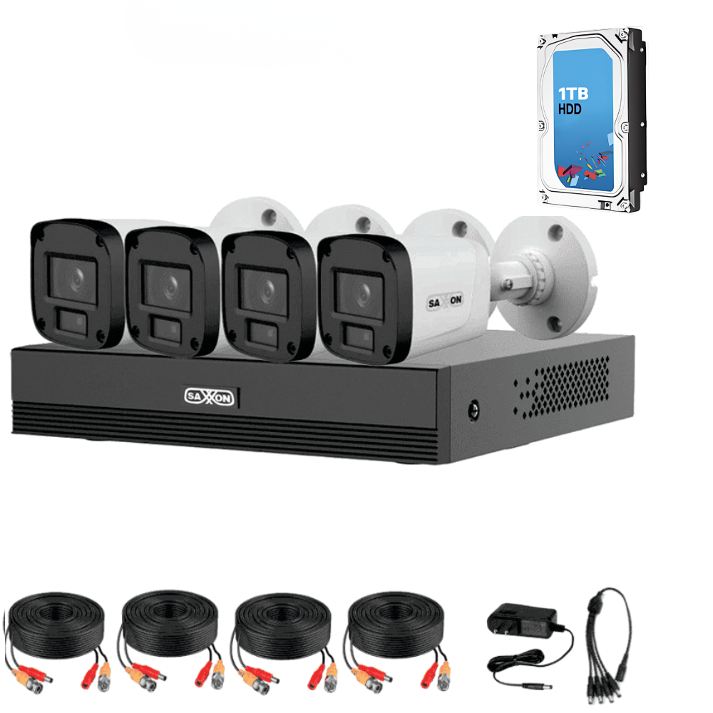Kit Cámaras de Seguridad 4 Canales Full HD 1080P con Disco Duro 1TB y Detección de Movimiento