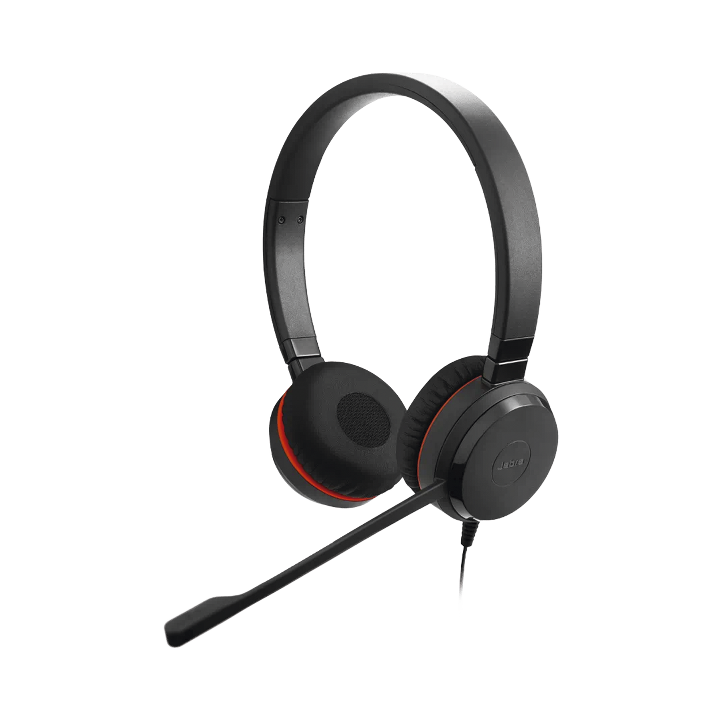 Diadema Jabra Evolve 30 Duo con conexión USB 3.5mm, micrófono con cancelación de ruido y controlador en el cable con botones e indicadores LED