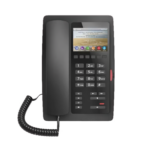 (H5 Color Negro) Teléfono IP Hotelero de gama alta, pantalla LCD de 3.5 pulgadas a color, 6 teclas programables para servicio rápido (Hotline), PoE