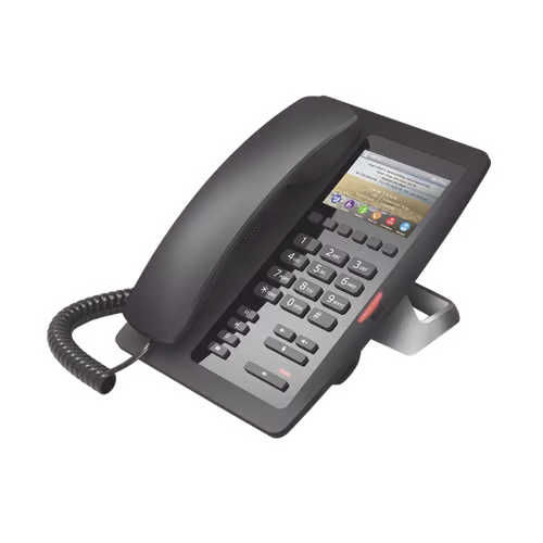 (H5 Color Negro) Teléfono IP Hotelero de gama alta, pantalla LCD de 3.5 pulgadas a color, 6 teclas programables para servicio rápido (Hotline), PoE