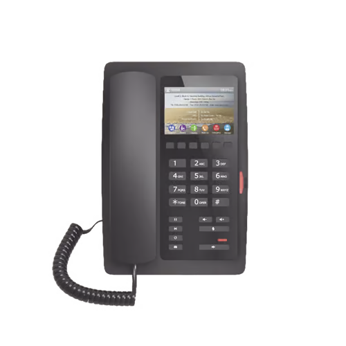 (H5 Color Negro) Teléfono IP Hotelero de gama alta, pantalla LCD de 3.5 pulgadas a color, 6 teclas programables para servicio rápido (Hotline), PoE