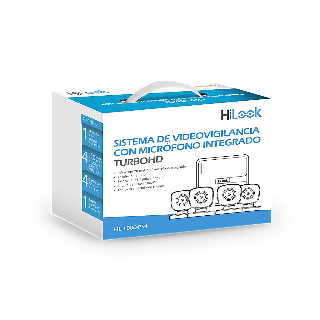 Kit de Cámaras de Seguridad TurboHD 1080p con DVR 4 Canales, 4 Cámaras Bala con Micrófono Integrado, Audio por Coaxial