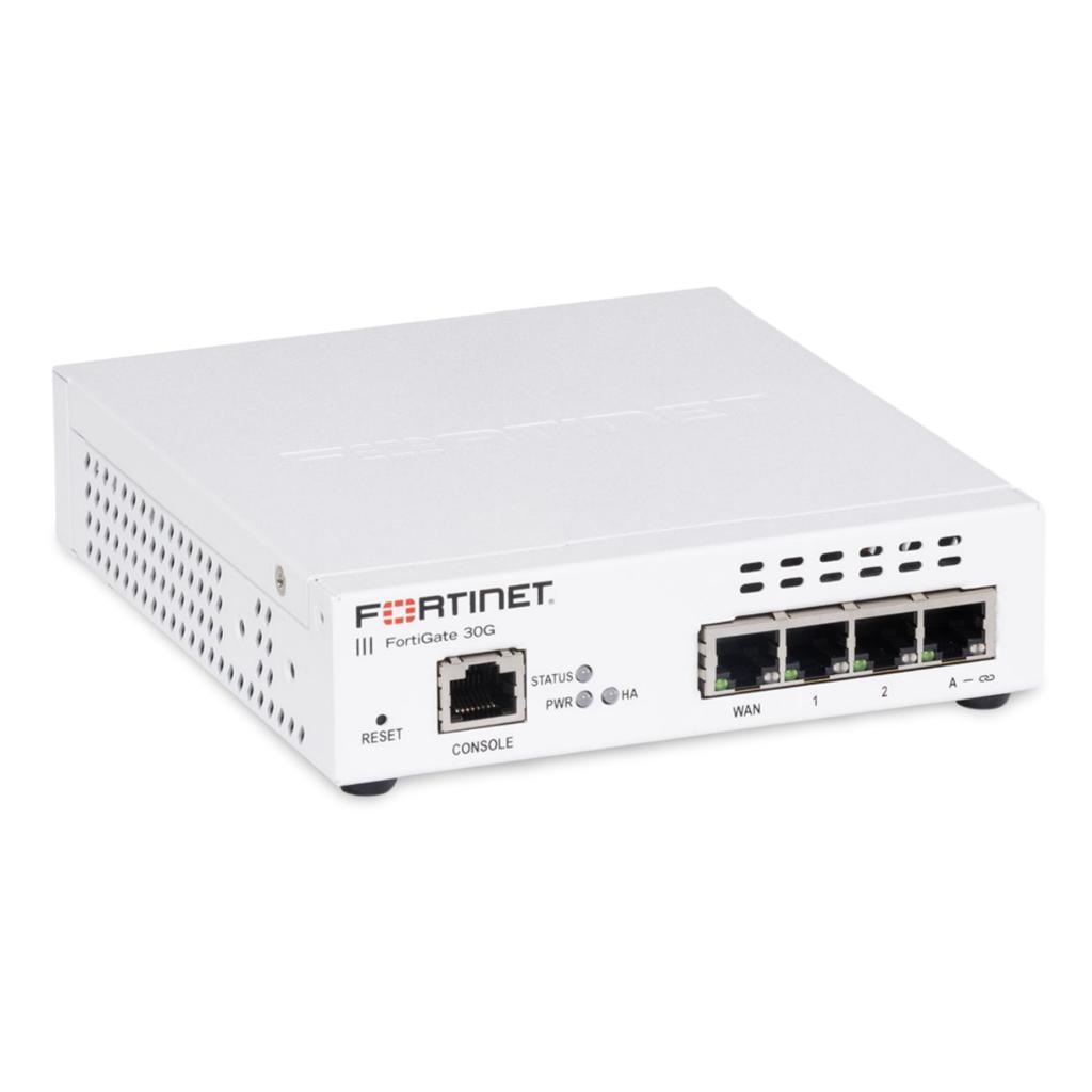 Firewall Fortinet FortiGate 30G, Alámbrico, 3 x RJ-45, 570 Mbit/s,Incluye Garantía FortiCare y Licencia FortiGuard 24x7 UTP 1 Año