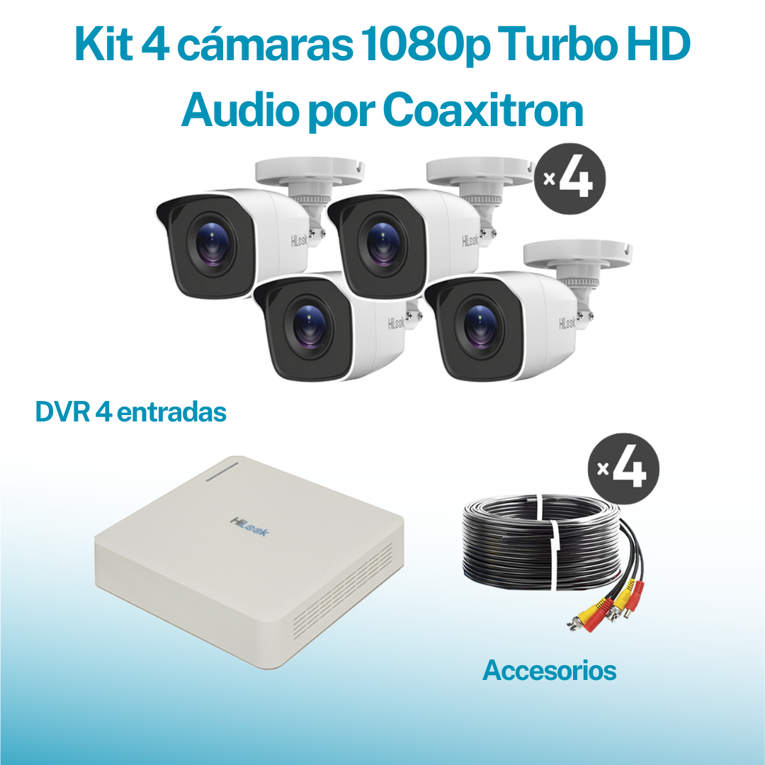 Kit Cctv Hilook 1080p 4 Cámaras Tipo Bala Micrófono Integrado + Disco Duro HL1080PS-1TB Hilook HL1080PS-1TB