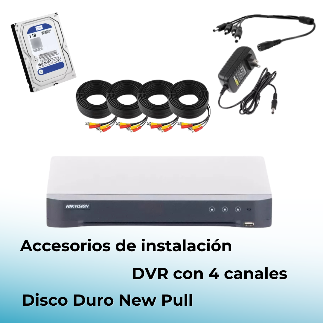Kit Cctv 5 Megapixel 4 Cámaras Tipo Bala Metálicas Micrófono Integrado Disco Duro 1 TB HILOOK HIK5MPSLQ-KIT-1TB