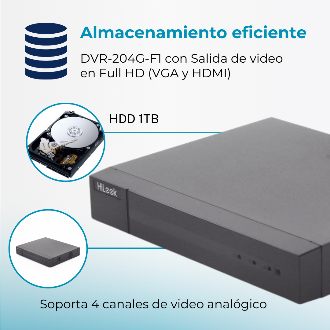 Kit de Cámaras Hikvision TurboHD 1080p Lite con Micrófono Integrado | DVR 4 Canales con Audio por Coaxitron | 4 Cámaras Bala de Policarbonato