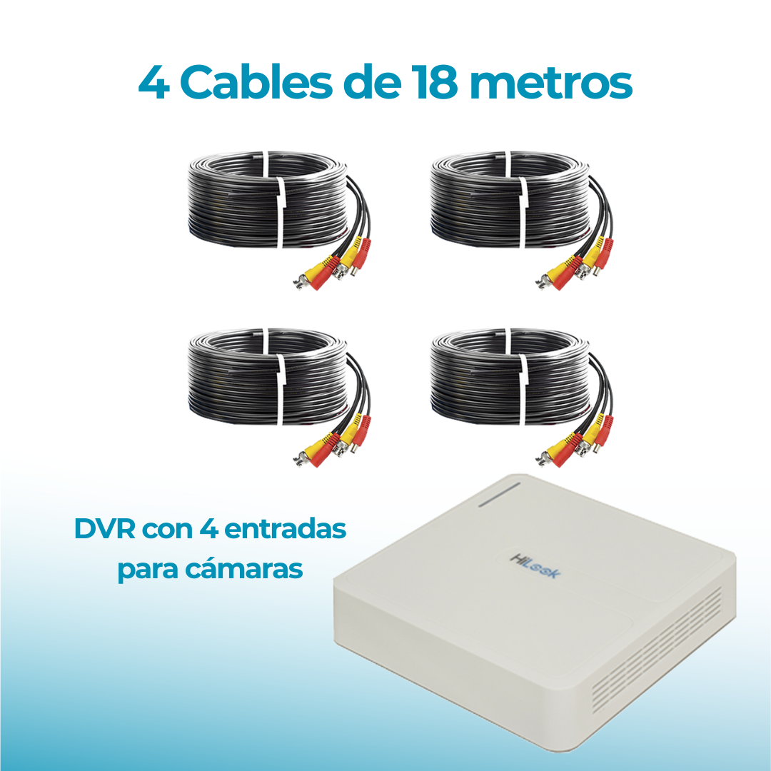 Kit de Cámaras Hikvision 1080p TurboHD: DVR 4 Canales, 4 Cámaras Metálicas, Disco Duro 1TB, H.265+, Fuente y Accesorios