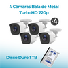 Kit TurboHD 720p / DVR 4 canales / 4 Cámaras Bala de Metal + Disco Duro 1TB