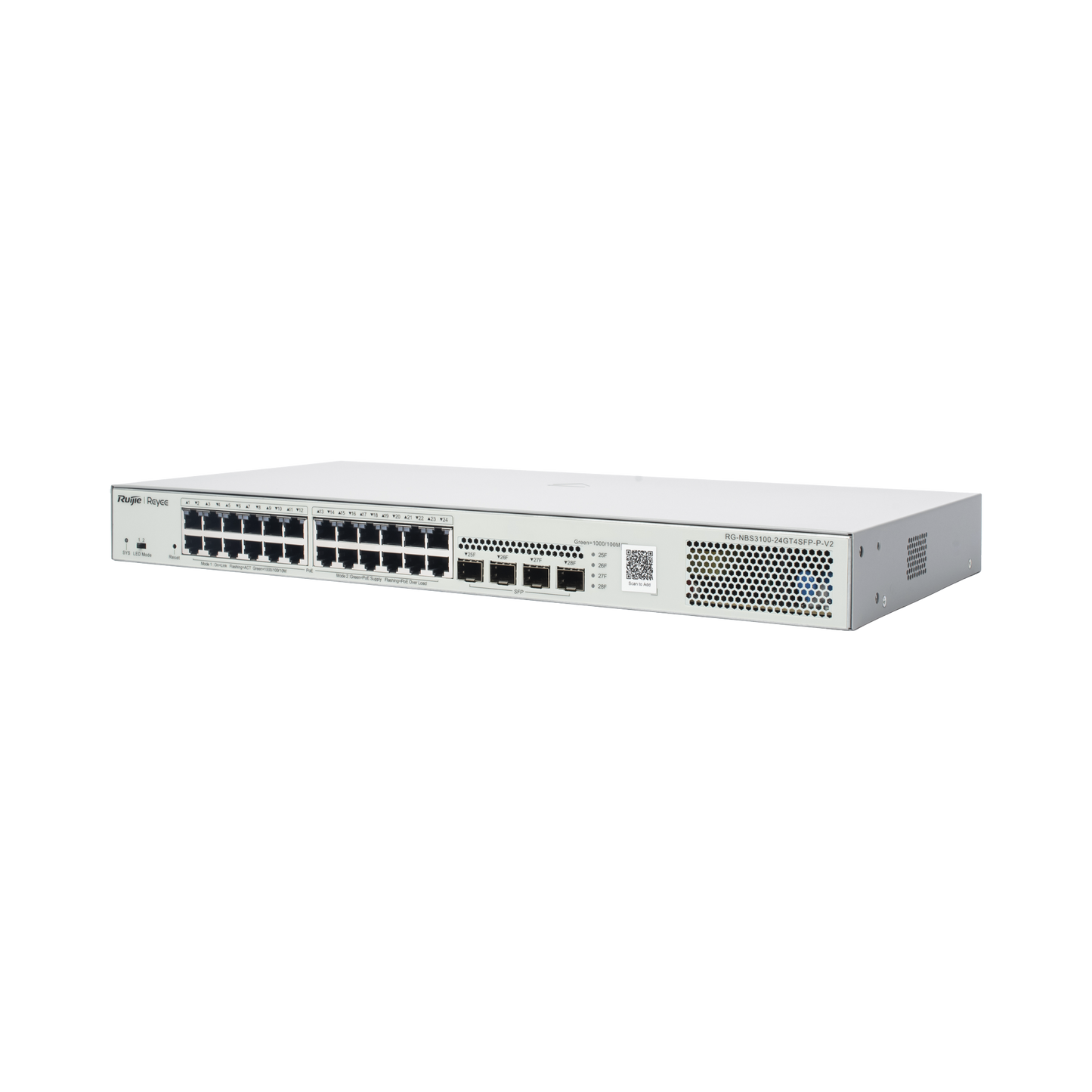 Switch Administrable L2 PoE+ hasta 370W, 24 Puertos Eth 1G, 4 puertos SFP 1G, Administración Remota en la Nube.