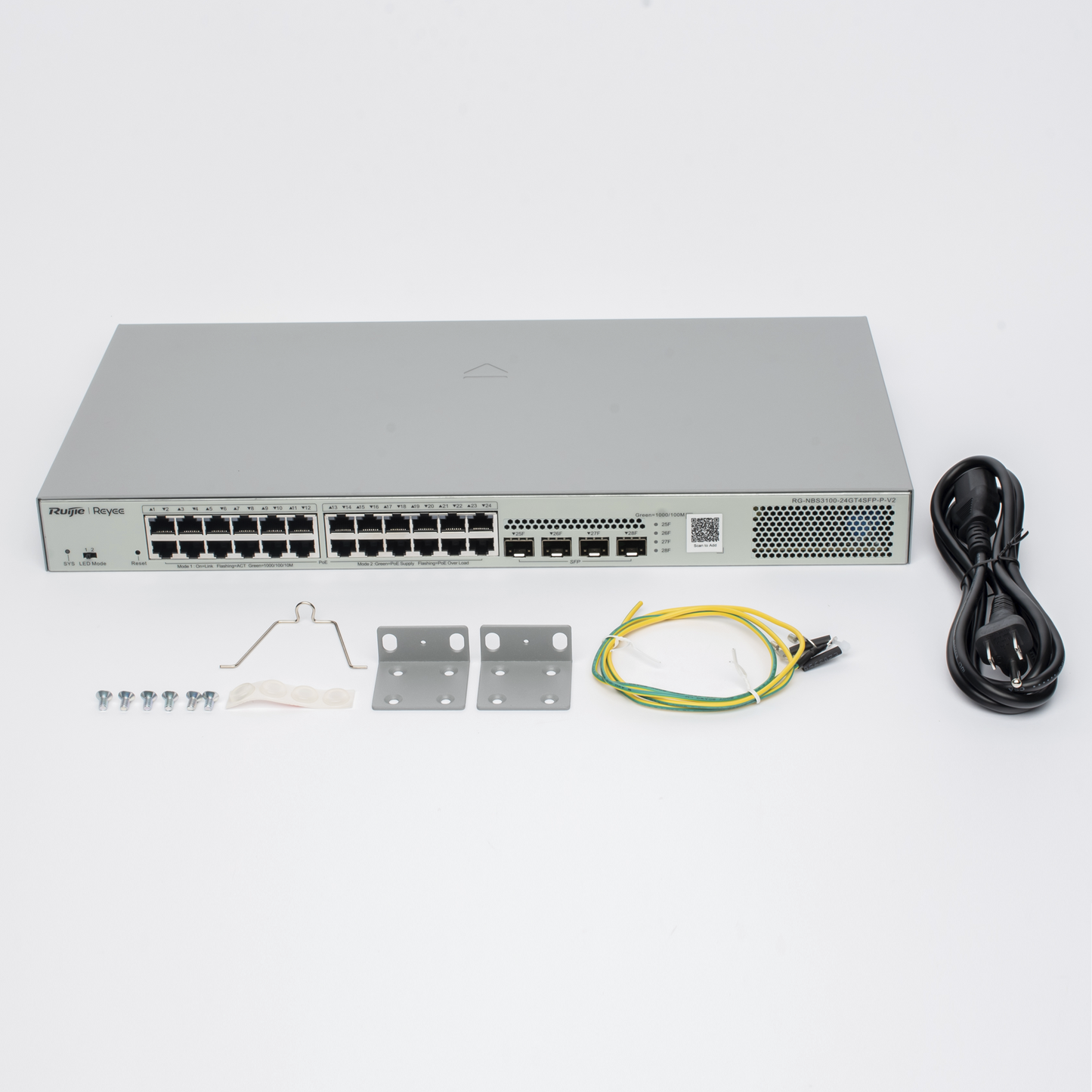Switch Administrable L2 PoE+ hasta 370W, 24 Puertos Eth 1G, 4 puertos SFP 1G, Administración Remota en la Nube.