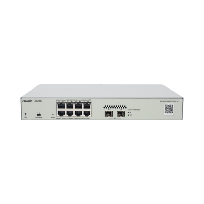 Switch Administrable PoE Capa 2 con 8 puertos Gigabit PoE 802.3af/at + 2 SFP para fibra 1Gb, gestión gratuita desde la nube, 125w