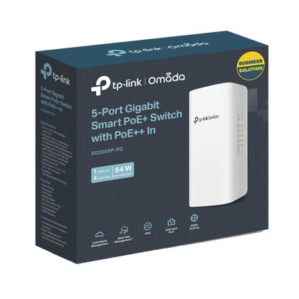 Switch PoE Omada Para Exterior / 1 Puerto PoE++ IN 802.3 af/at/bt / 4 Puertos PoE+ OUT Gigabit / Adminstración Centralizada Omada