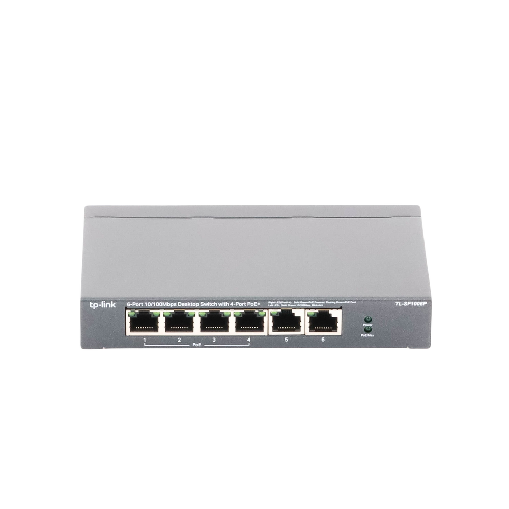 Switch PoE no Administrable de escritorio 6 puertos 10/100 Mbps, 4 puertos PoE, 67 W