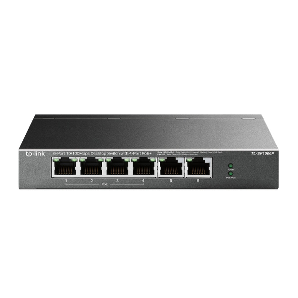 Switch PoE no Administrable de escritorio 6 puertos 10/100 Mbps, 4 puertos PoE, 67 W