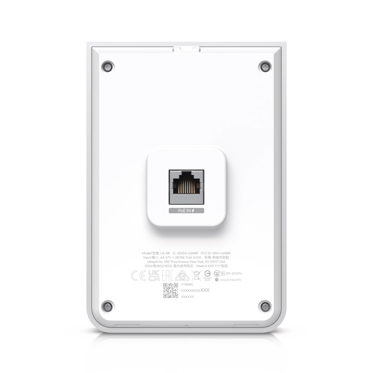 Access Point UniFi U6 In Wall/Montaje p/pared, WIFI 6 2.4 Y 5 Ghz, hasta 5.3 Gbps, 1 pto PoE In, 4 ptos secundarios (1 PoE Out)