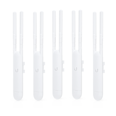 Paquete de 5 Access Point UniFi doble banda para exterior, antenas desmontables 360° , 802.11ac MIMO 2X2, hasta 100 usuarios por equipo. 802.3af, Sin PoE´s