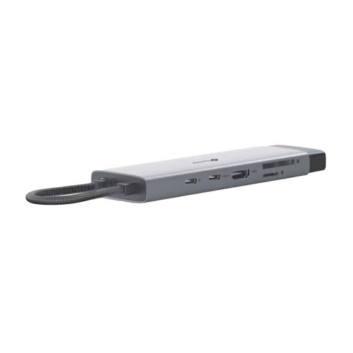Adaptador HUB 9 en 1, 1 puerto USB-C entrada, 1 puerto HDMI 4K, 1 puerto Ethernet Gigabit, 1 puerto SD y MicroSD, 1 puerto USB-C y 3 puertos USB-A