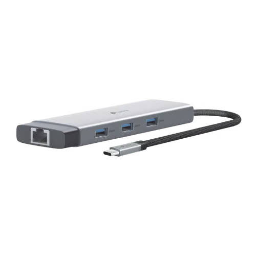 Adaptador HUB 9 en 1, 1 puerto USB-C entrada, 1 puerto HDMI 4K, 1 puerto Ethernet Gigabit, 1 puerto SD y MicroSD, 1 puerto USB-C y 3 puertos USB-A